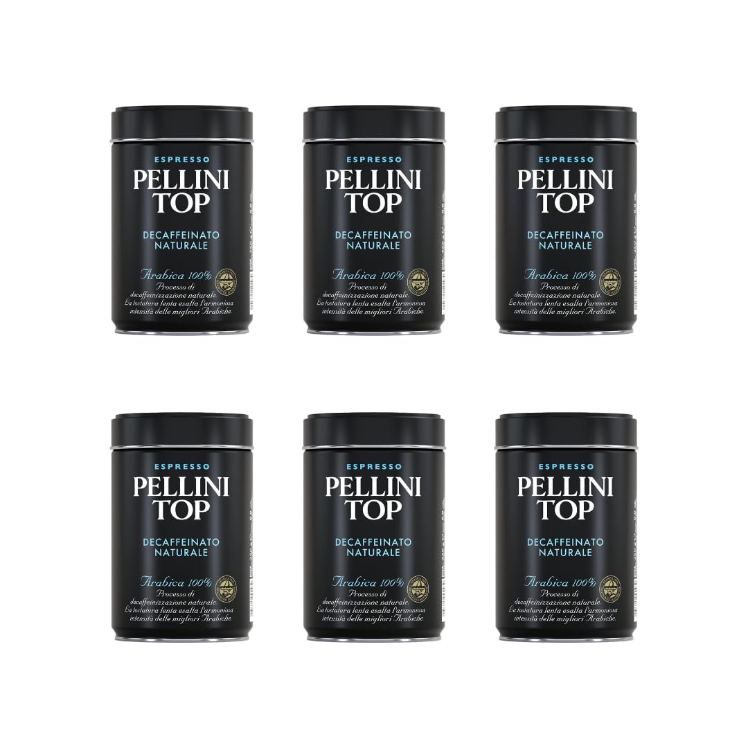 Pellini Top Decaffeinato Naturale, Koffeinfrei Gemahlener Kaffee für die Kaffeemaschine mit Karamell- und Schokoladennoten, 100% Arabica Mischung, 250g Packung