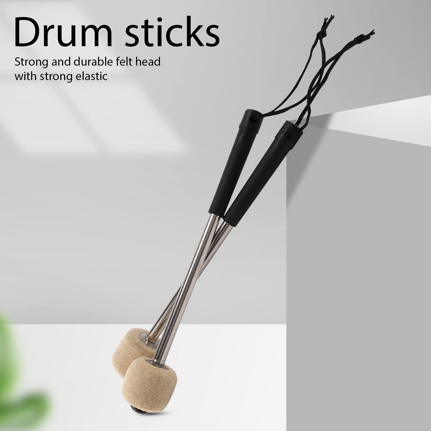 Sirxlevcy 2Pcs Drum Mallet Felt Percussion Mallets Timpani Sticks with Stainless Steel Handle,White, white&black - Image 3