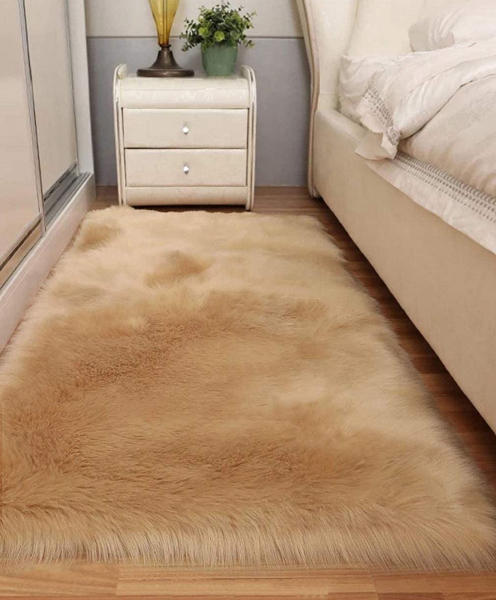 Dywan włochaty, wełniany antypoślizgowy miękki puszysty dywan podłogowy pluszowe wygodne puszyste dywaniki do salonu sypialnia przedszkole (Camel 3.3x6 feet (100x180 cm))