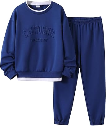 Kids Boys Clothes 3D Letter Print Long Sleeve Sweatshirt & Pant 2PCS Fall Outfits Size 6-12 Years