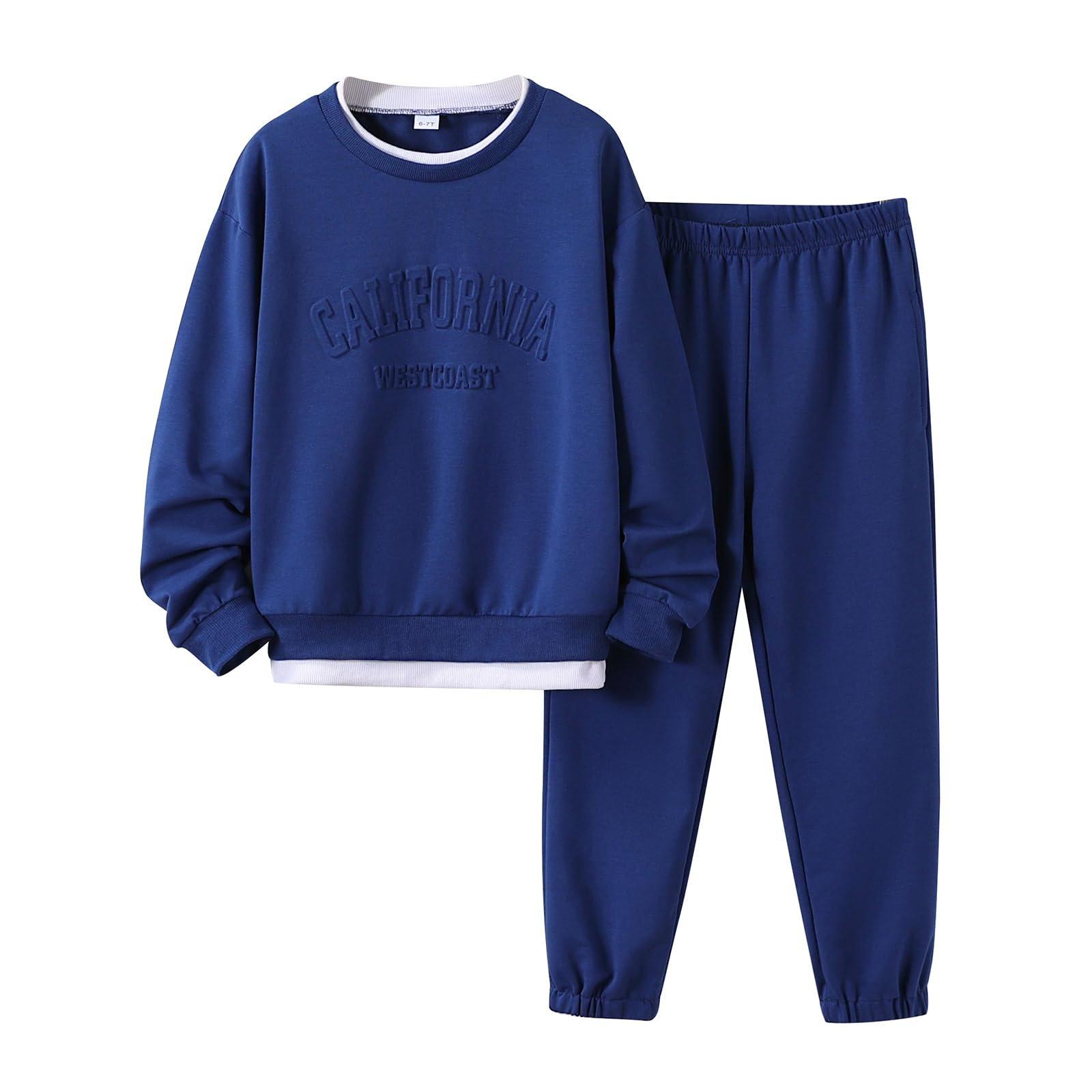 Voxikidio Boys 3D Letter Print Long Sleeve Sweatshirt & Pant 2-Piece Fall Set (Ages 6-12)