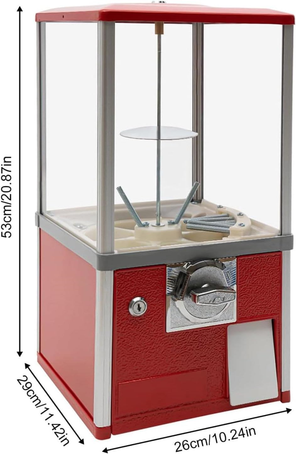 Dispenser Prize Machine, 25" Height Home Vending Machine, Vending Machine Commercial Candy Dispenser Machine, 25 Cent Coin Operated Metal Candy Dispenser Machine,Red