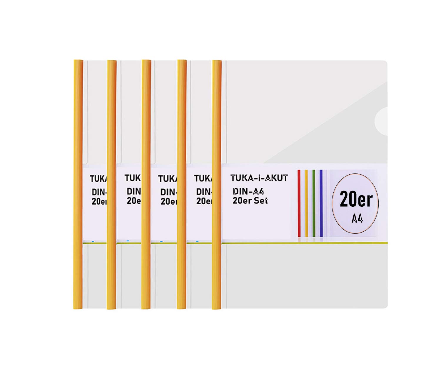 TUKA-i-AKUT 20pcs Clip Bar Files from PP Material, A4 Clear Report Cover Easy Clamping of Unpunched Documents