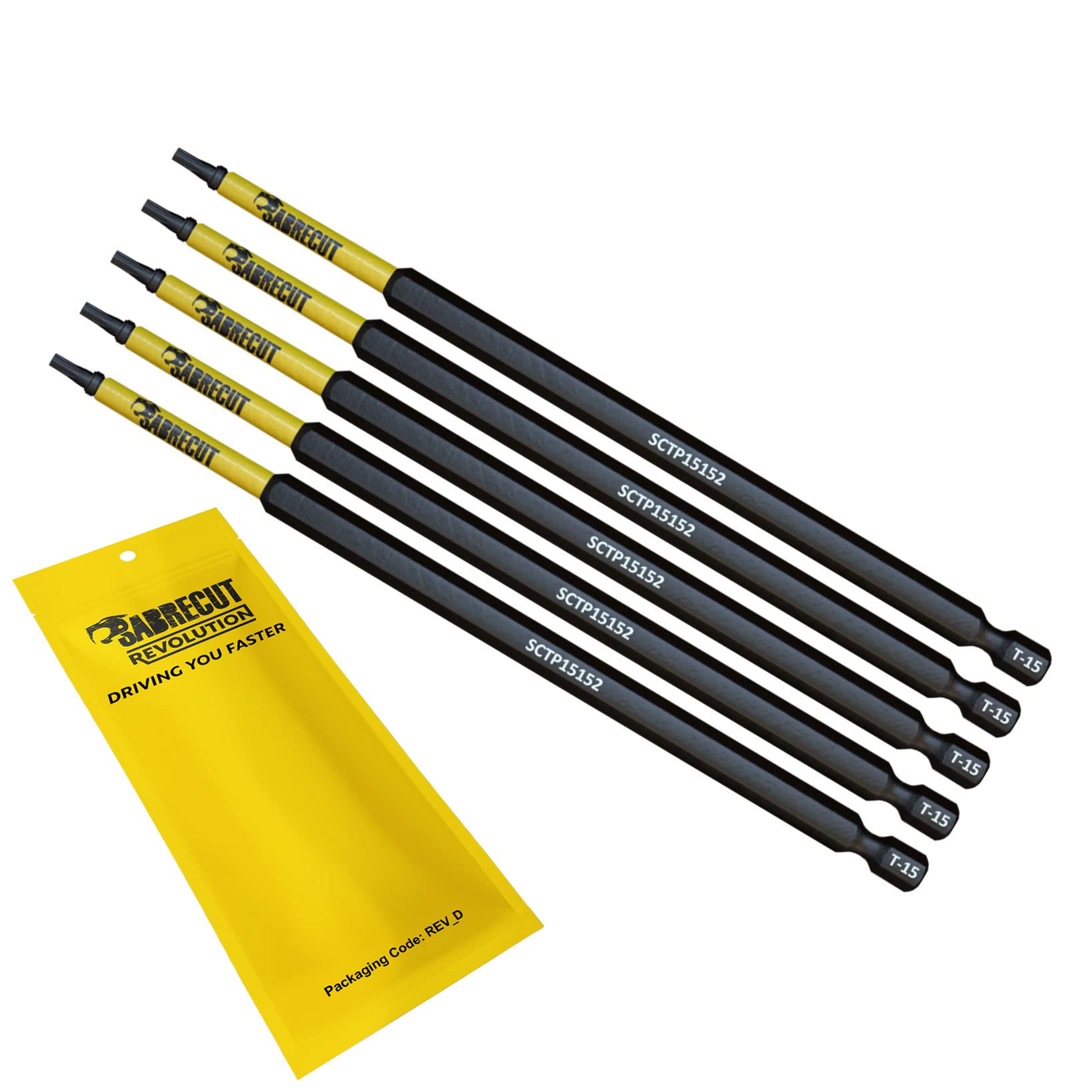 Sabrecut 5 X Sctp15152_5 152Mm T15 Tx15 Torx Tamper Proof Security Magnetic Impact Screwdriver Driver Bits Set Heavy Duty