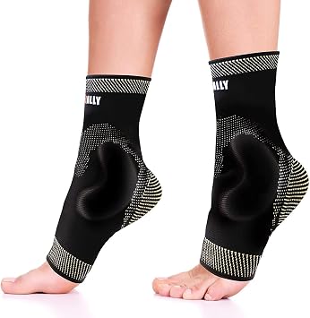 NeoAlly Copper-Infused Ankle Compression Sleeve Silicone Gel Ankle Support Brace for Ankle Sprain Protection,Achilles Tendon, Pain Relief, X-Large, 1 Pair