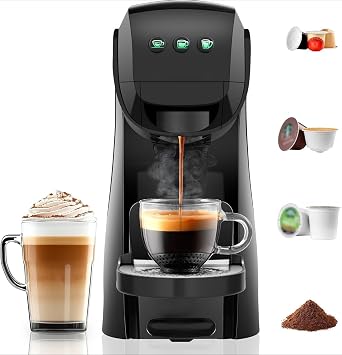 Warriors1 Single Serve Coffee Maker for Keurig K Cup, Espresso Machine for Nespresso Original, Dolce Gusto Pods, Ground Coffee, Cappuccino & Latte Coffee Machine, 20 Bar Espresso Maker black