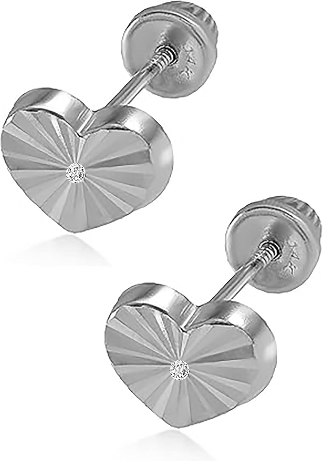 14K Real Yellow Gold Diamond Cut Stud Earrings for Women & Mom - Hypoallergenic for Sensitive Ears for Christmas Gifts