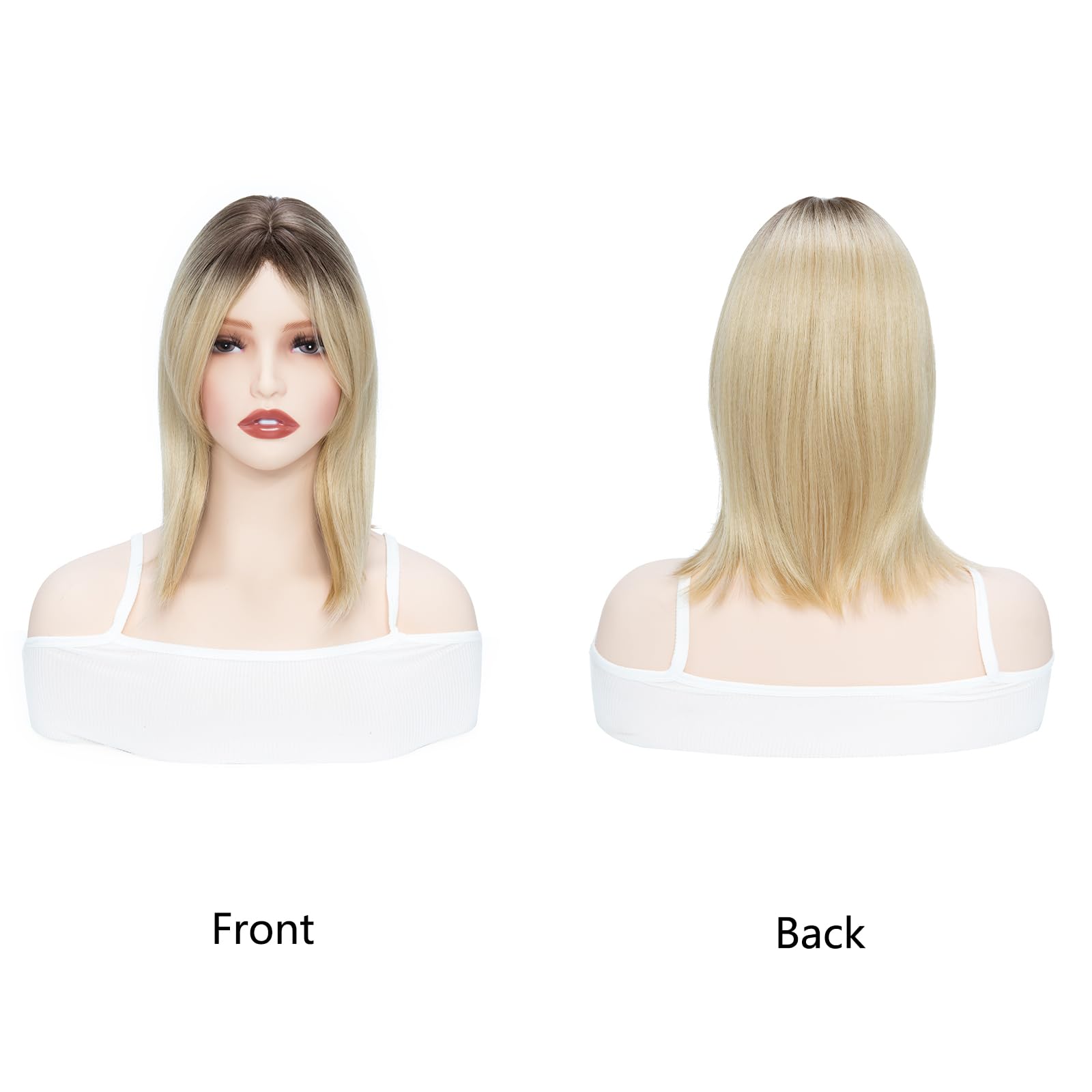 BUYOGET Balayage Blonde Hair Topper Clip in Hair Pieces for Woman Straight 14 Inch Clip in Toppers with Fringe for Thinning Hair - Image 2