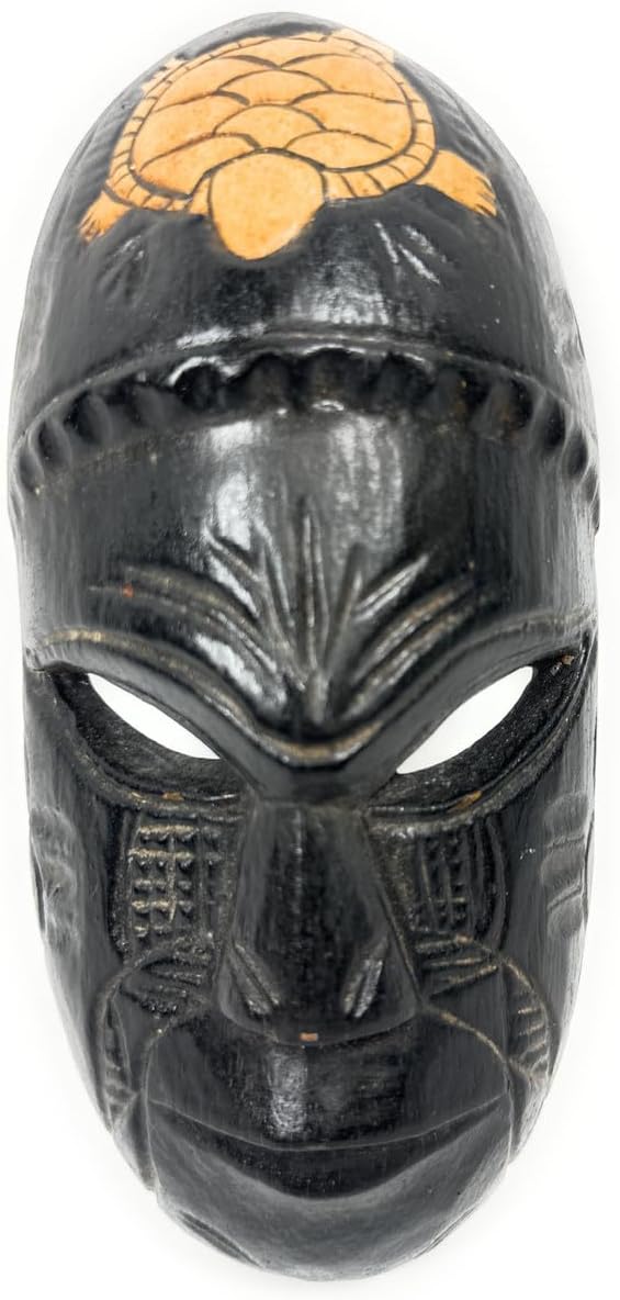 Tikimaster Black Fijian Mask 8 in with Carved Turtle | #mdr1901220
