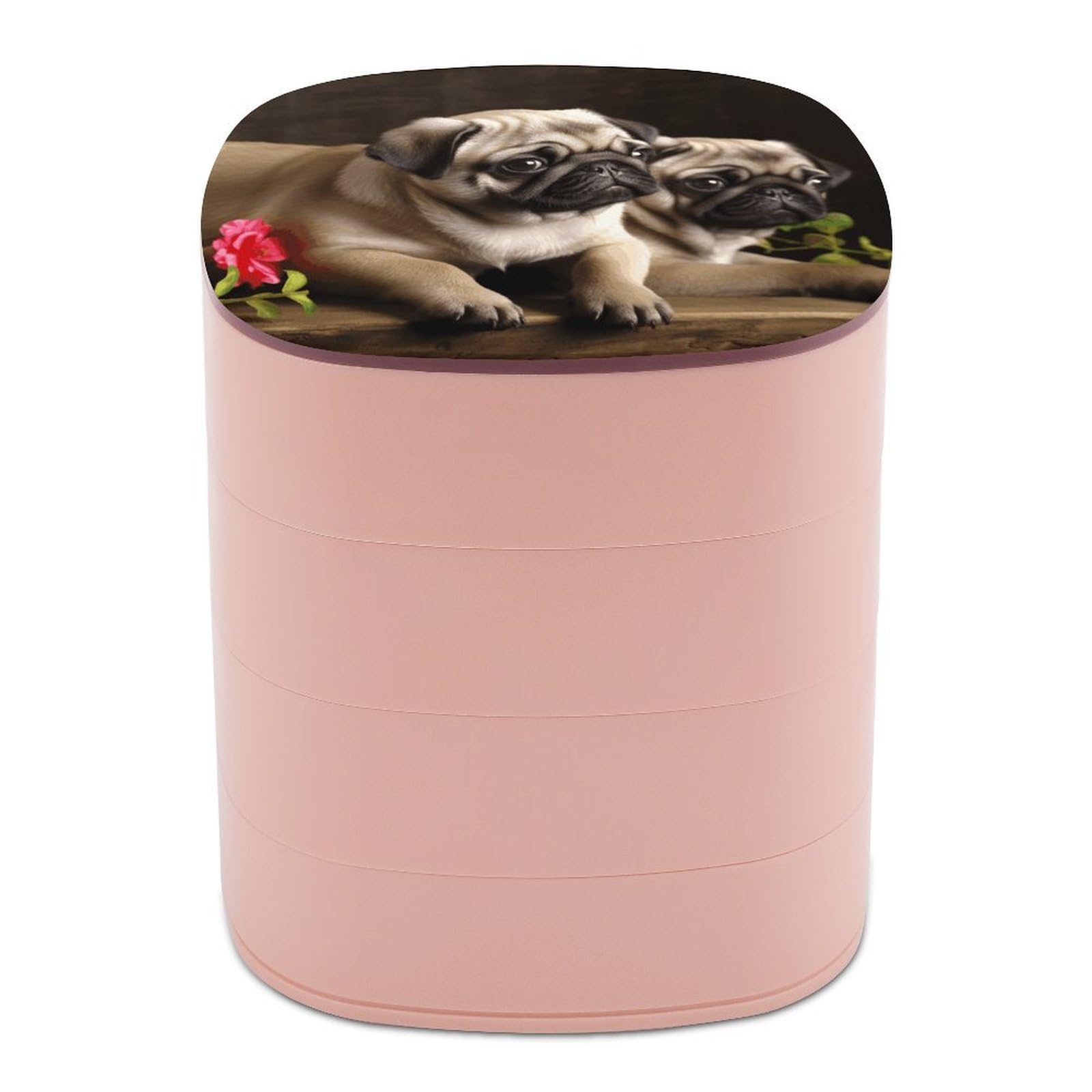 JTREHY Puppys Pug Jewelry Box 4-Layer Covered Rotating Jewelry Storage Box Large Capacity Storage Boxes Portable Jewelry Case for Bracelets Earrings Necklace