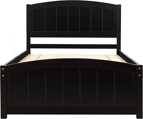 Miniatura 9 de Harper & Bright Designs Base de cama individual, plataforma de madera con cabecera y estribo, soporte de listones de madera, no necesita somier,