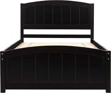 Wood Kids Twin Bed Frame with Headboard & Footboard, Twin Size Platform Bed for Boys and Girls, Twin Beds with Solid Wood Slats for Kids Teens Adults, No Box Spring Needed Espresso.