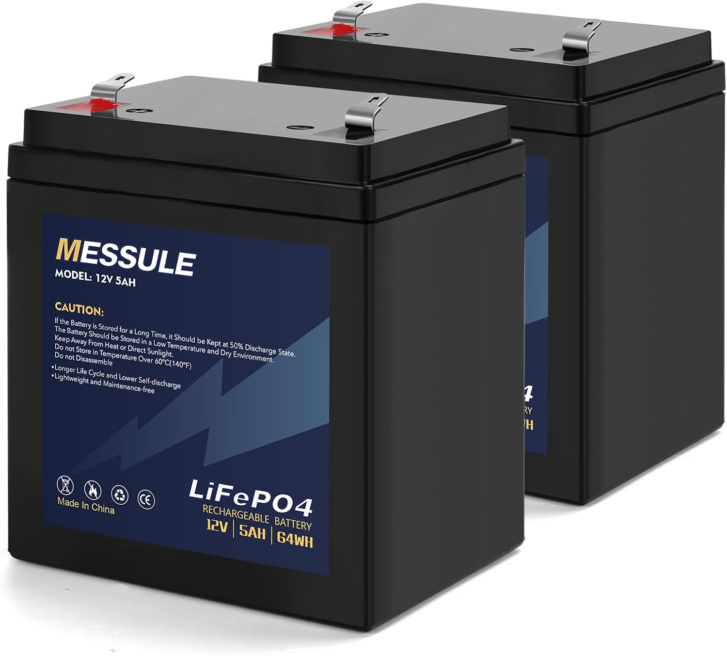 12V 5Ah LiFePO4 Rechargeable Battery with BMS,2000+ Cycles Backup Replacement Batteries for Garage Door Opener,Ideal for Liftmaster 8500w 485lm Battery Chamberlain 41a6357-1（2 Pack