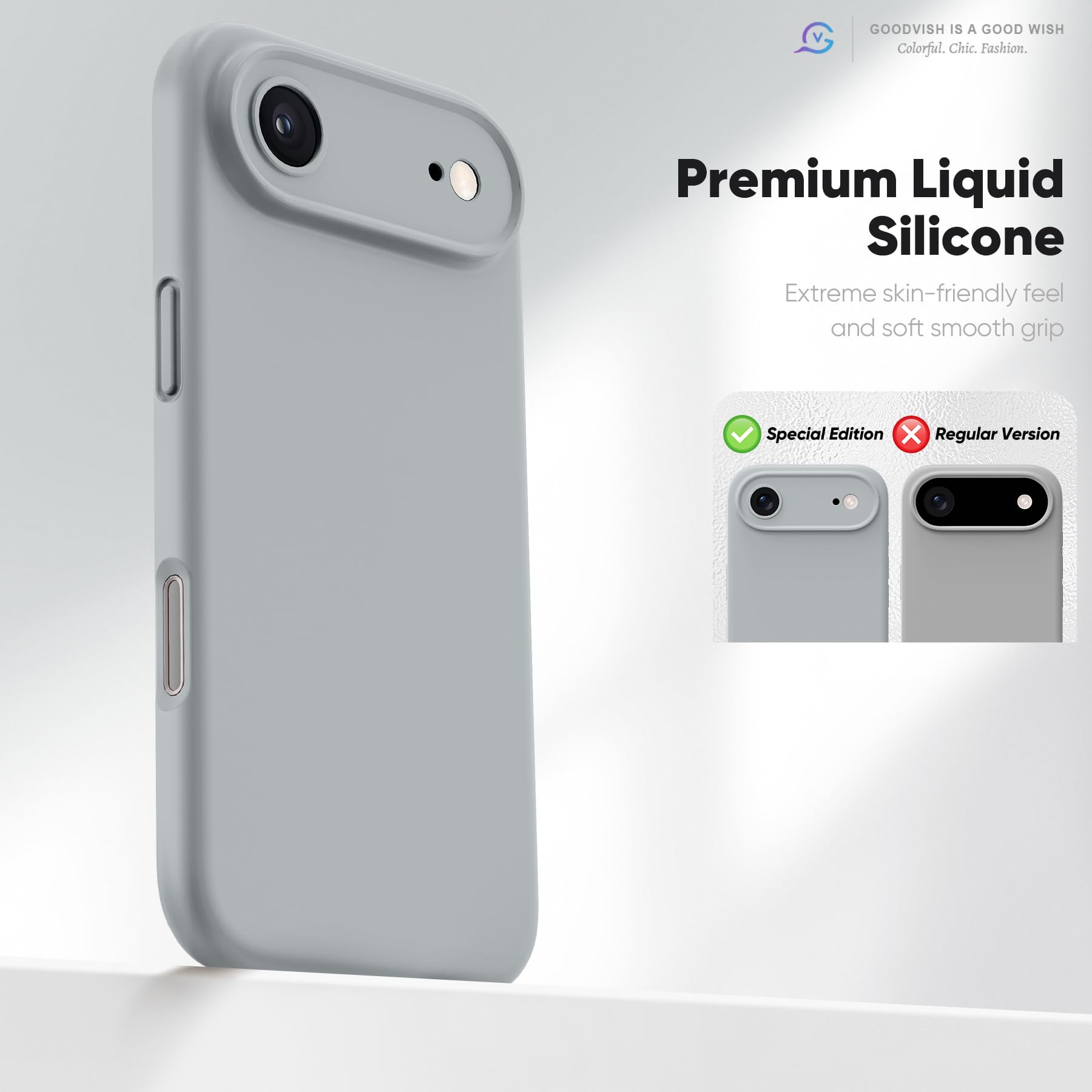 GOODVISH 3 in 1 Silicone Cover per iPhone Air 6.5", Custodia con 2x Vetro Temperato [Pulsante Controllo Fotocamera] 360° Protezione Anticaduta Case per Cellulare Antiurto Resistente, Grigio Acciaio