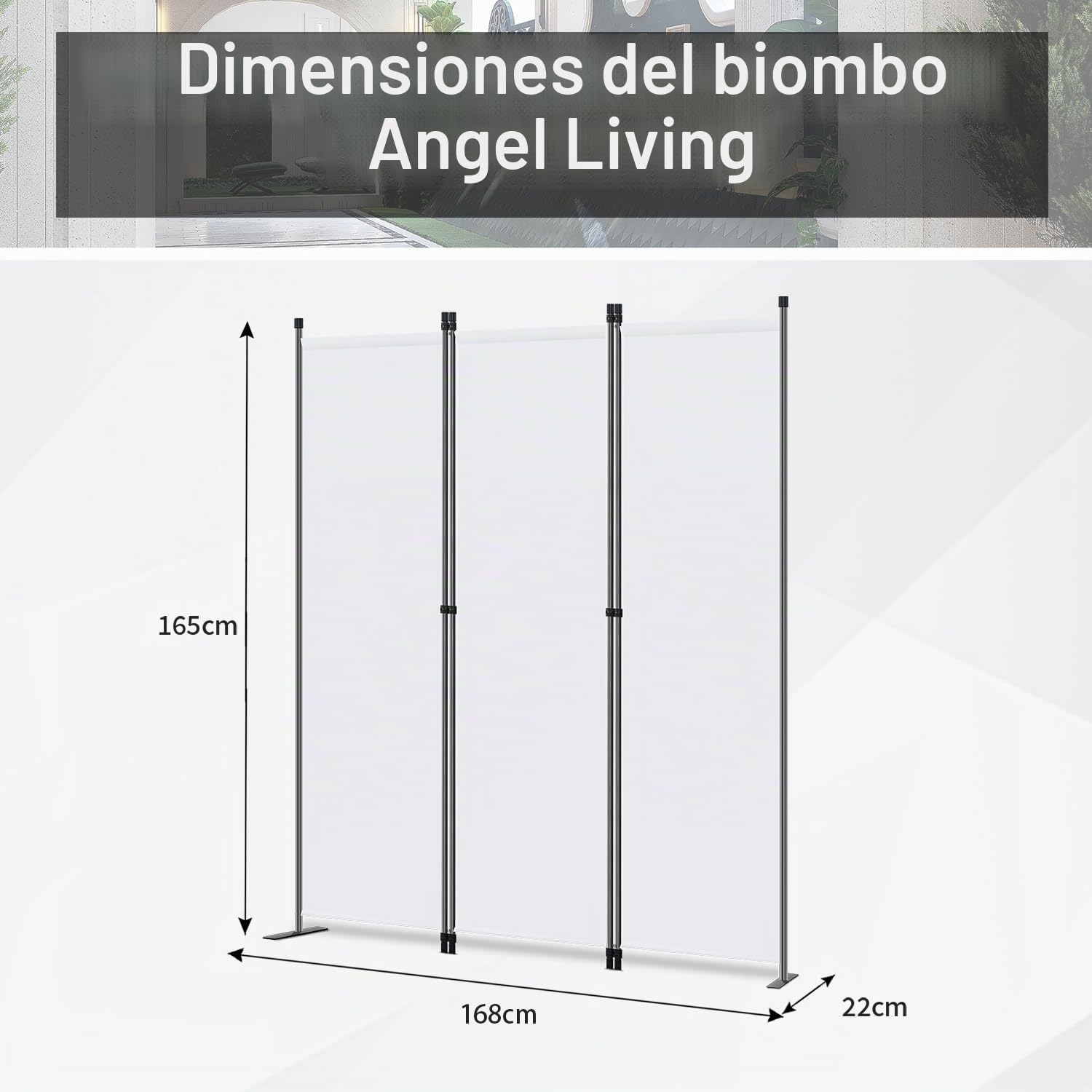 Angel Living Biombo Separador de 3 Paneles, Decoración Elegante, Separador de Ambientes Plegable, Divisor de Habitaciones, 168x165 cm (Blanco)