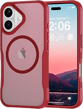 Diverbox iPhone 17用ケース、MagSafe対応 強力マグネット、半透明マット 耐衝撃 滑り止め 指紋防止 スリム携帯電話ケース iPhone 17用 トゥルーレッド