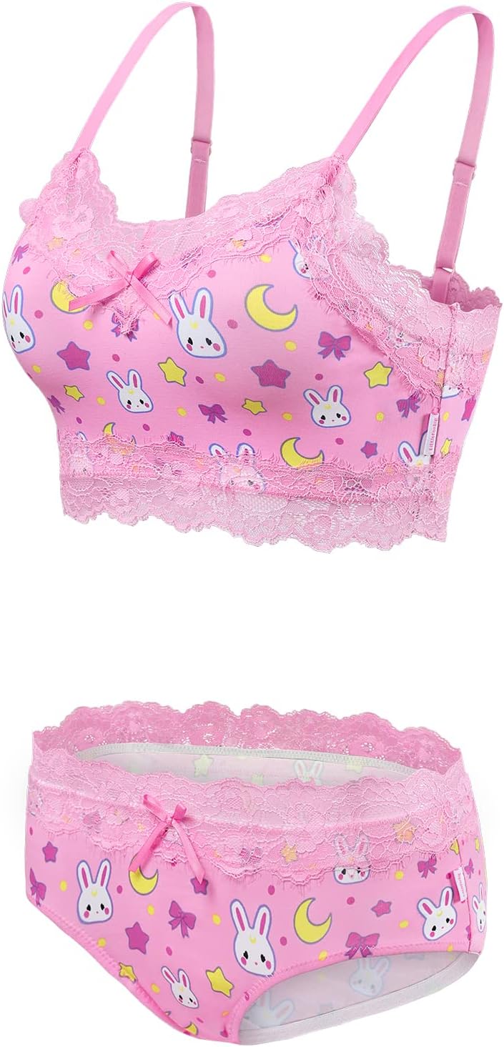 Littleforbig Lacy Trim Women Nightwear Strap Sleepwear Cami Top Shorts Lingerie bralette loungewear Set - Sweet Usagi - Image 5