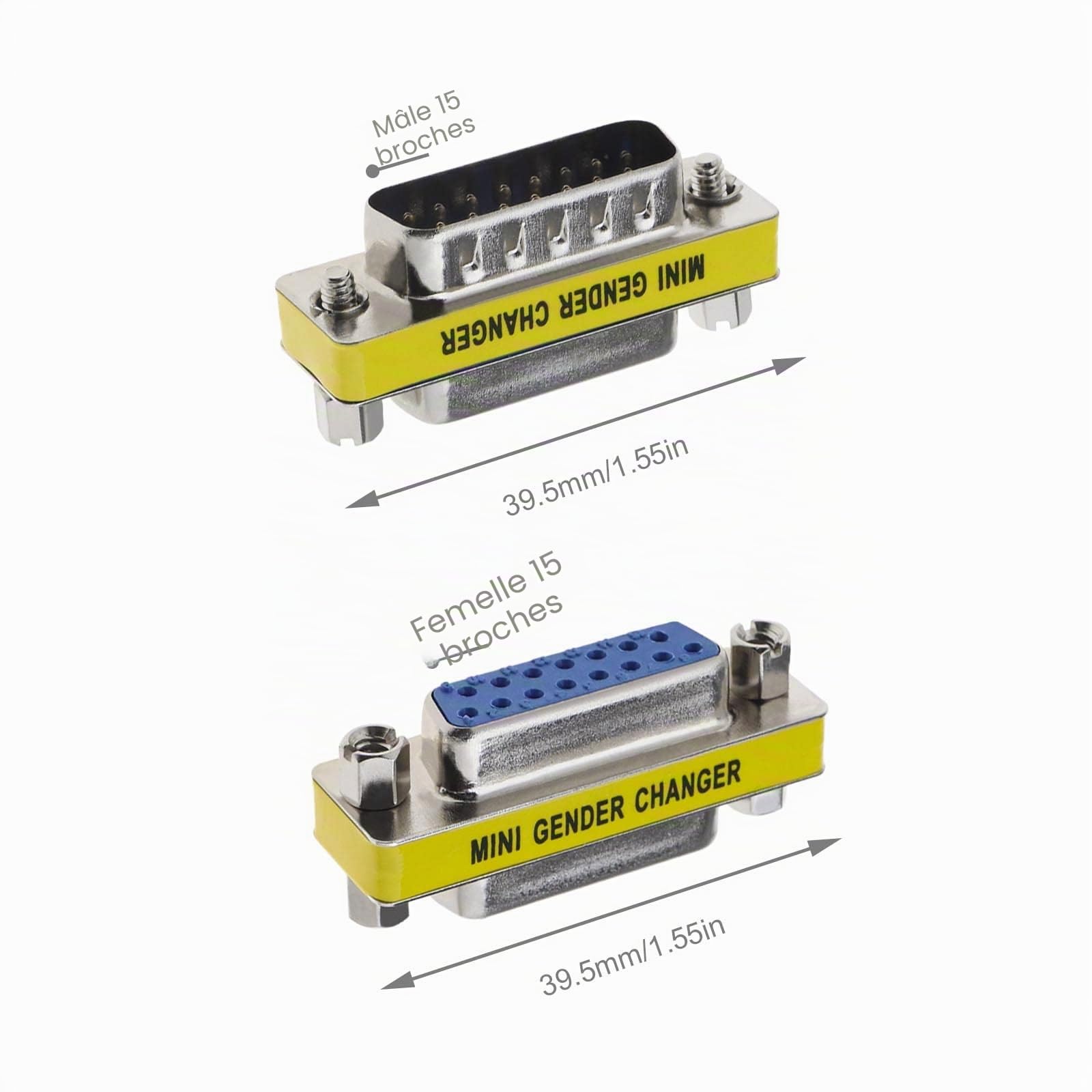 6X Adaptateur DB15 15 Broches 2 Rangées Mâle à Mâle Femelle à Femelle Mâle à Femelle Câble Série Changeur de Genre Port DSUB Coupleur DSUB-RS232-D15 Convertisseur de Câble