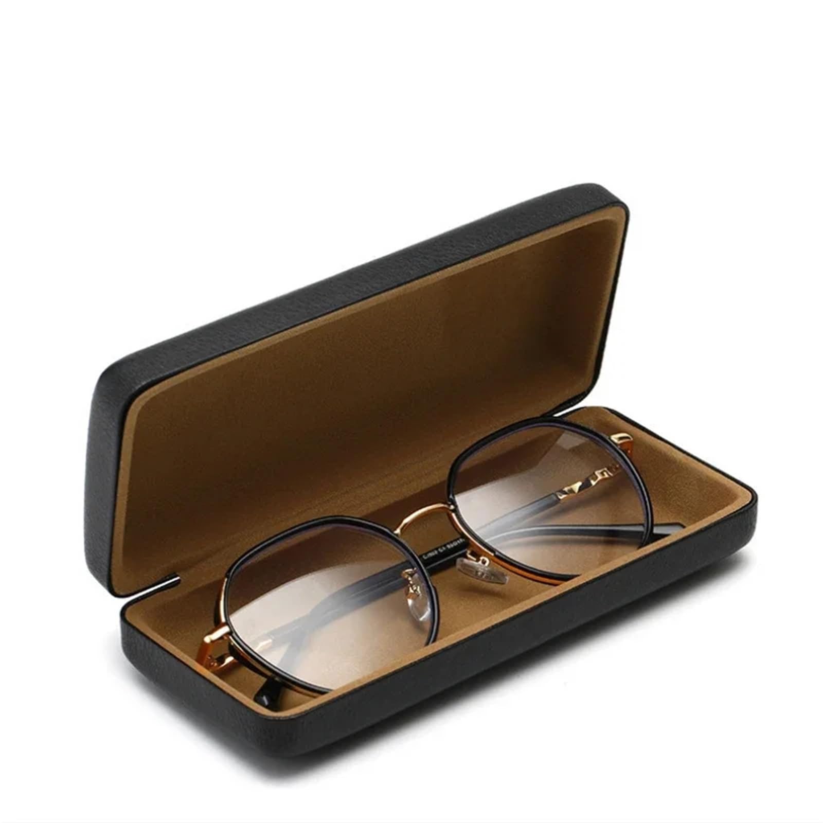 étui à lunettes, Étui à lunettes de soleil carré portable en cuir PU/métal