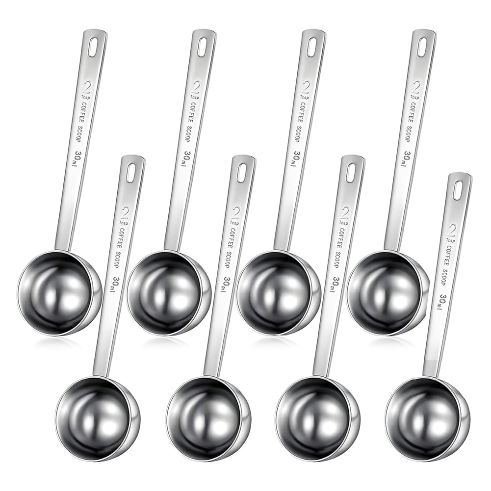 CTRLZS Stainless Steel for Coffee Milk Fruit Powder, Spice Jar 30 Ml 8 Pcs 2 Tablespoon Scoops with Long Handle Measuring Spoon
