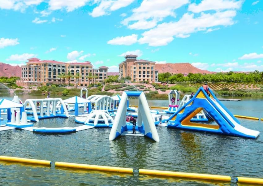 Inflatable Floating Water Trampoline Park Triangle Water Slide for Adults Kids, as picture show