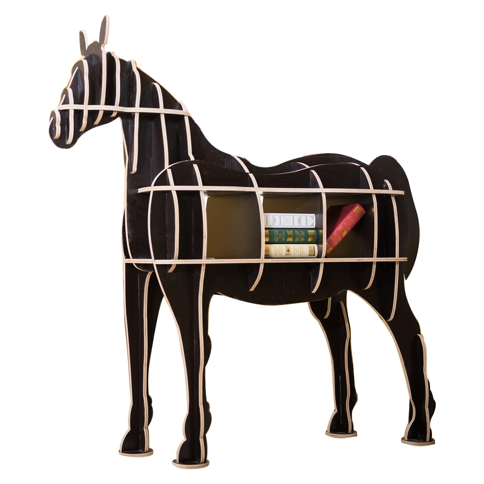 Cdbl Wooden Bookcase - Animal Trojan Horse Shaped Book Storage Rack, Animal Decoration Display Stand, Floor Bookstanding for Showroom Children's Room Shop Windows Bookstore Display Shelf