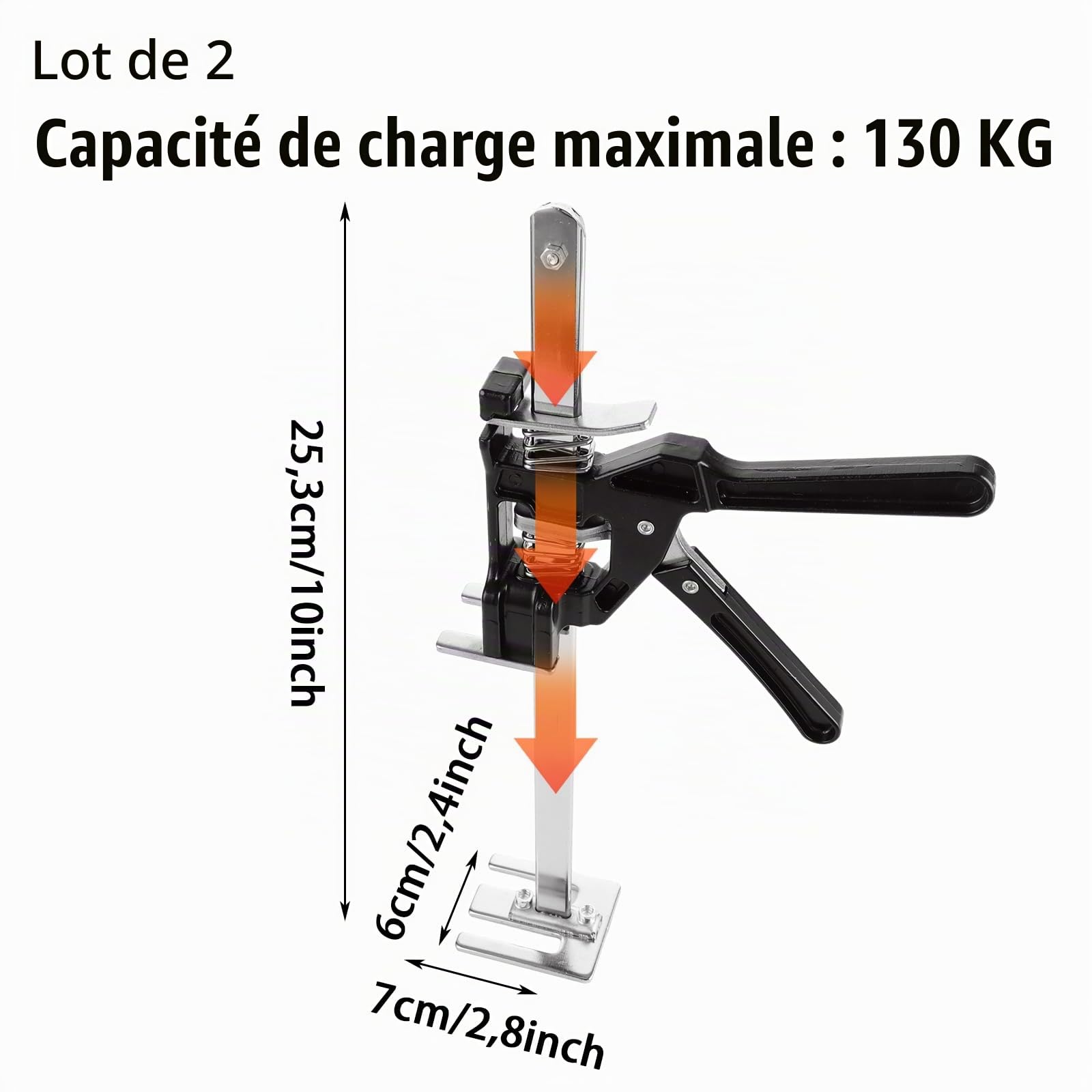 Lot de 2 bras économiseur de travail de 38 cm, régulateur de hauteur de 240 kg, hauteur de levage 25 cm, bras de levage avec échelle, outil de levage manuel, plates-formes élévatrices économes