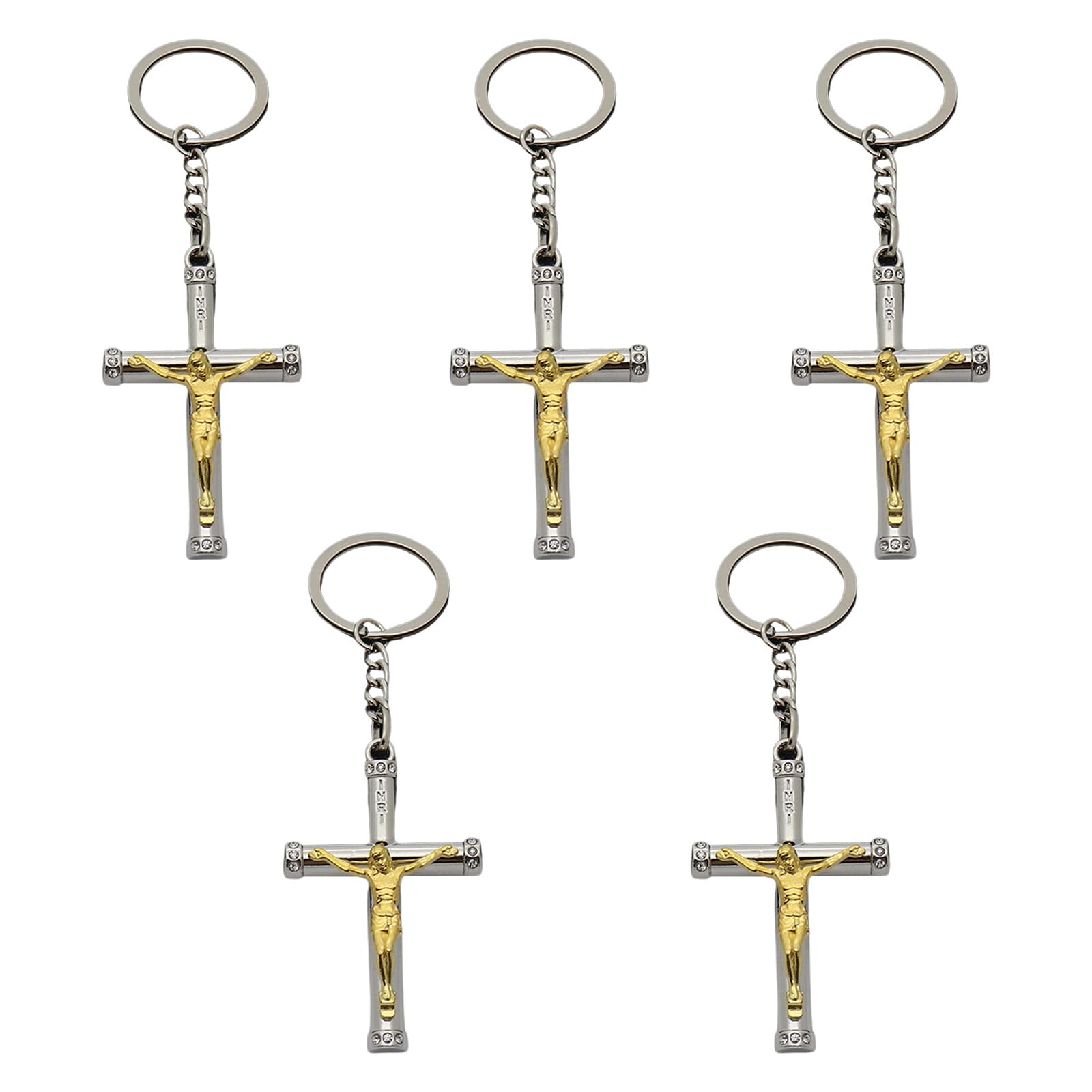 Tsophreniq 5pcs Gold Silver Color Cross Pendants 40x65mm Religious Charm Keychains Jewelry Making Finding Supplies Charm for Jewelry Making