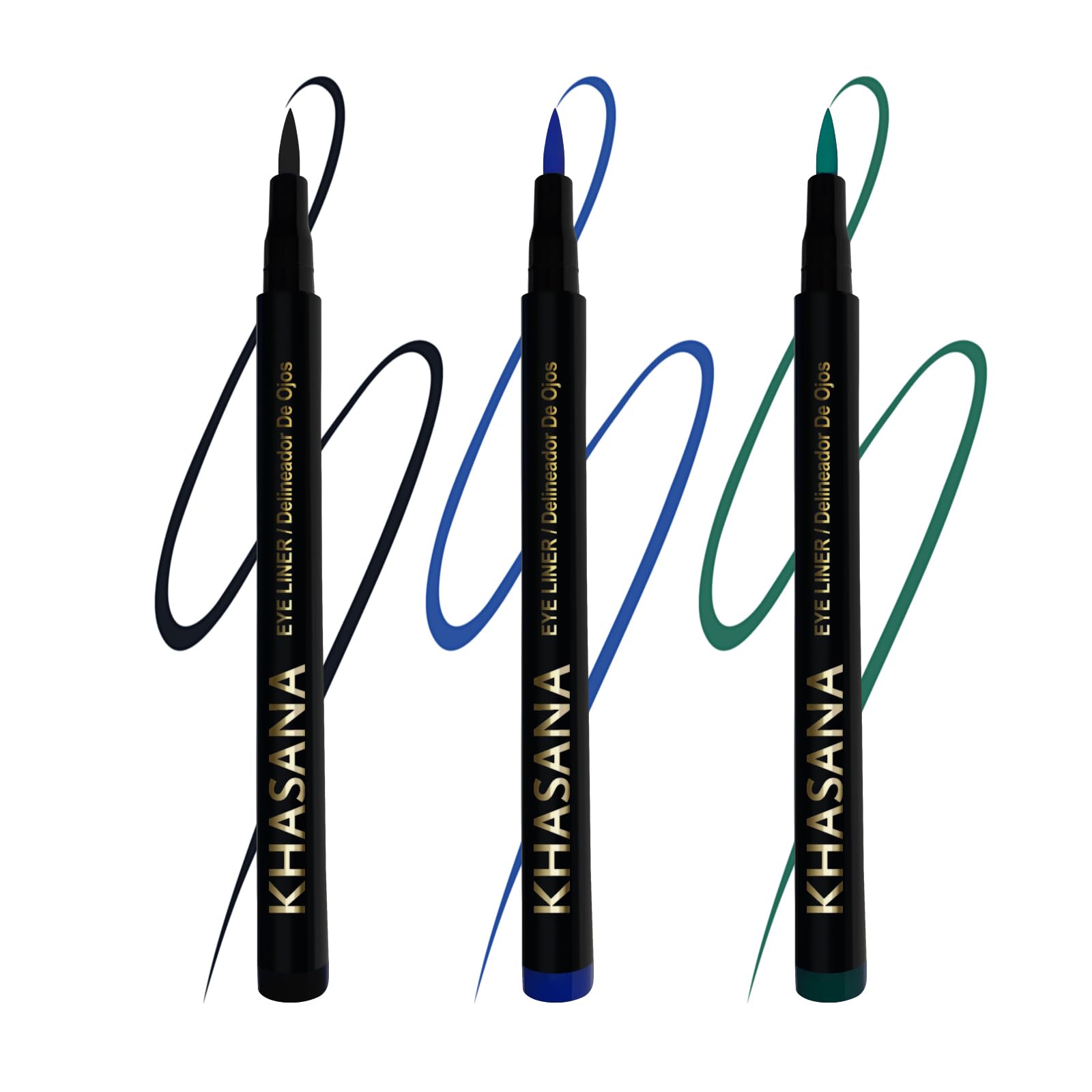 Khasana Ultra Advanced Liquid Eyeliner, Waterproof & No Skip Formula, 24 Hrs -Stay All Day, 2X The Intensity - Soft & Precise Tip, Quick Dry & Smudge Resistant, Vegan. Trio Pack (LISBON 145)