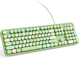 KNOWSQT Wired Computer Keyboard - Green Colorful Full-Size Round Keycaps Typewriter Keyboards for Windows, Laptop, PC, Desktop, Mac