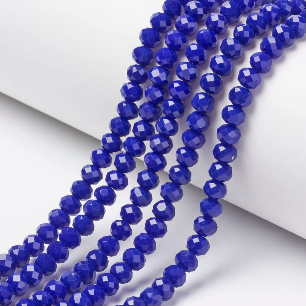 PandaHall 870pcs Briolette Faceted Rondelle Glass Beads 6mm Opaque Glass Tiny Loose Beads for Bracelet Necklaces Earrings Jewelry Making, Blue