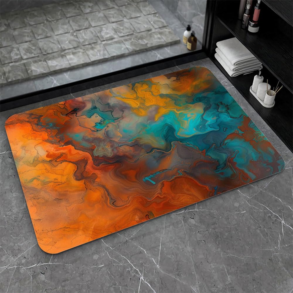 Tapis de bain en diatomite effet marbre rouille haut de gamme 50x80