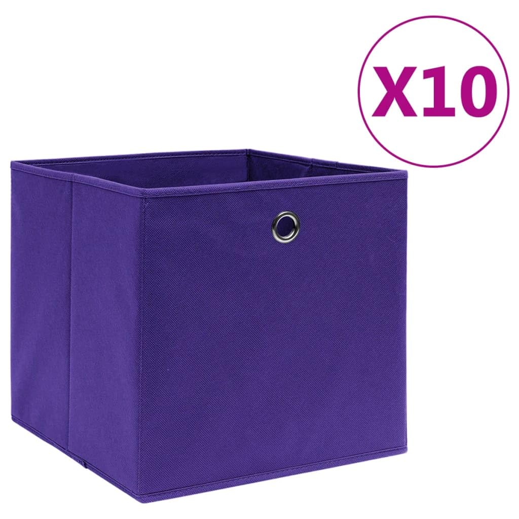 VDXL Cajas de almacenamiento 10 piezas 28x28x28 cm tela no tejida púrpura Cajas de almacenamiento 10 piezas 28x28x28 cm tela no tejida púrpura
