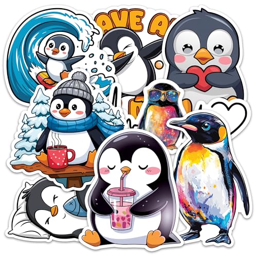 Image of Penguin Sticker 8 Pcs (Large Size) Vinyl Stickers Laptop Waterproof Decal for Car Bumper Water Bottle Notebook Luggage Window Funny Party Birthday Decorations - Size 4 Inches