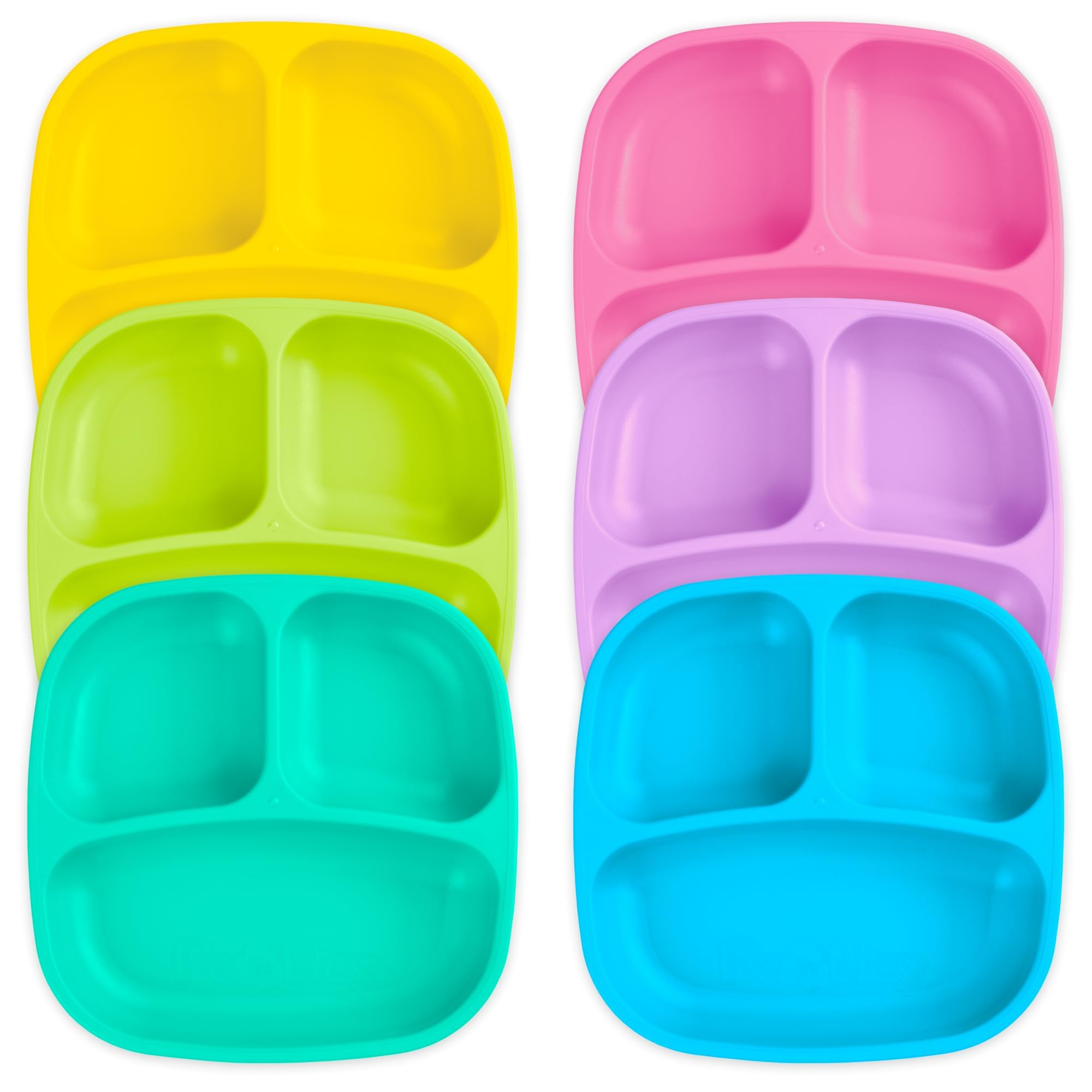 Re-Play Toddler Plates with Dividers - Deep-Walled 3 Compartments Divided Plates for Kids - Dishwasher & Microwave Safe - Made in USA - Set of 6-7.37" x 7.37" x 1.25" - Sorbet