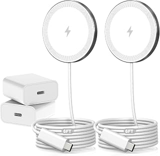 6FT Magnetic Wireless Charger Charging Pad - 15W Fast Mag-Safe Phone Charger for Apple iPhone 17 16 15 14 13 12 Series & AirPods 4 3 2 Pro, Phone Charging Pad with Plug for Desk & Travel, 2Pack White