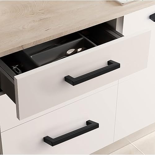 Miniatura 6 de goldenwarm LSJ12BK96 - Paquete de 10 tiradores negros mate para gabinetes, tiradores negros para gabinetes de baño, tiradores de cajones de cocina,