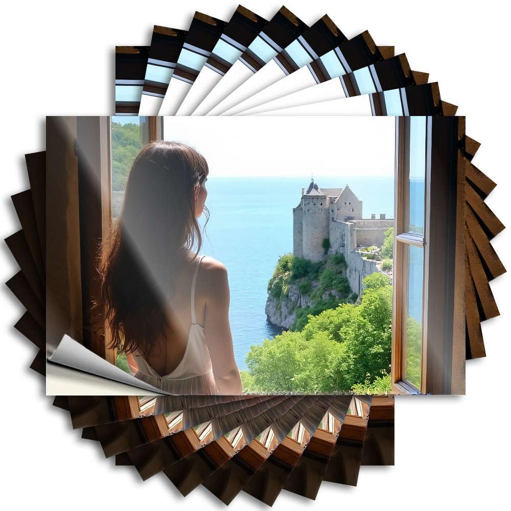 Saying Tumbler Summer Woman Admiring View of Castle By Sea. for Western - Outdoor Patio Decor Easy Peel Removable(8X12CM)