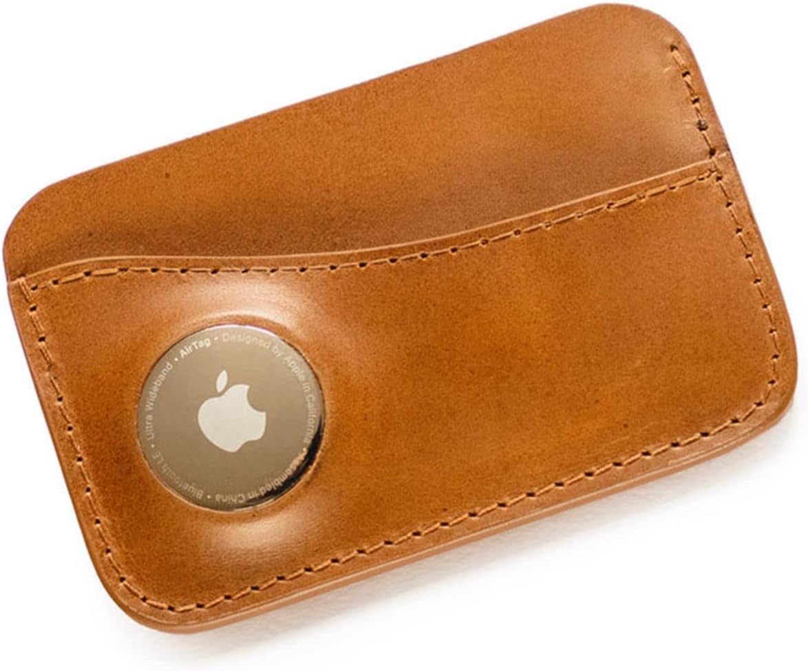 Leather Card Wallet compatible with Apple Airtag - Handmade Minimalist Premium Full Grain Leather Card Wallet Compatible With Tracking Device
