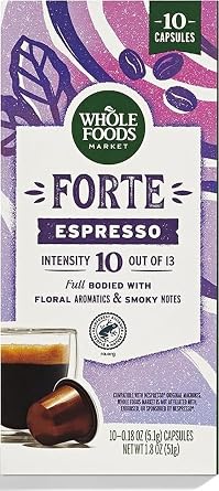 Whole Foods Market, Forte Espresso Pods, Floral Aromatics & Smoky Notes, 10 Count