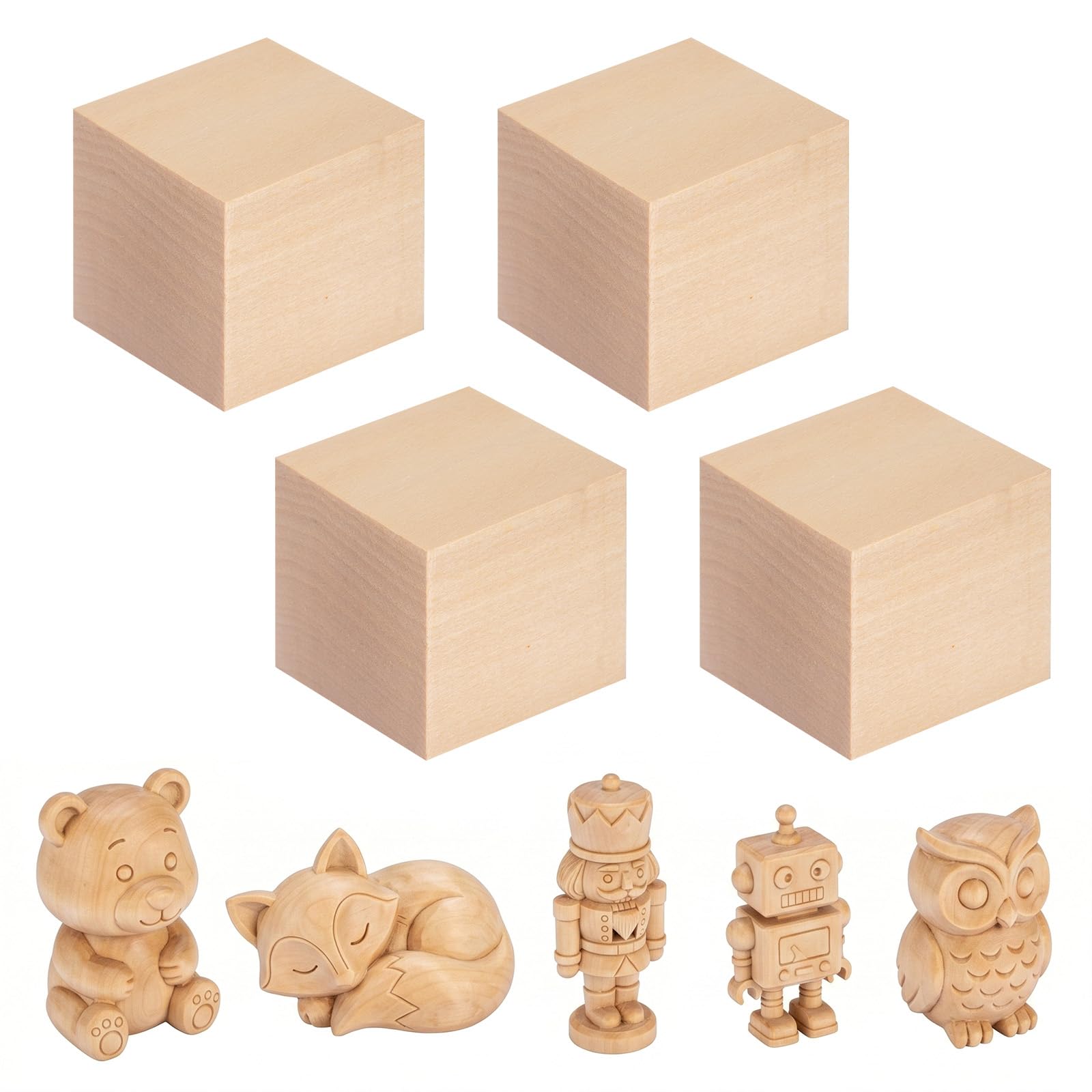 4 Pack Unfinished Basswood Carving Blocks Kit, 2 x 2 x 2 Inch Unfinished Bass Wood Cube Whittling Soft Wood Carving Block Set for Kids Adults Wood Carving Beginner-picture-28