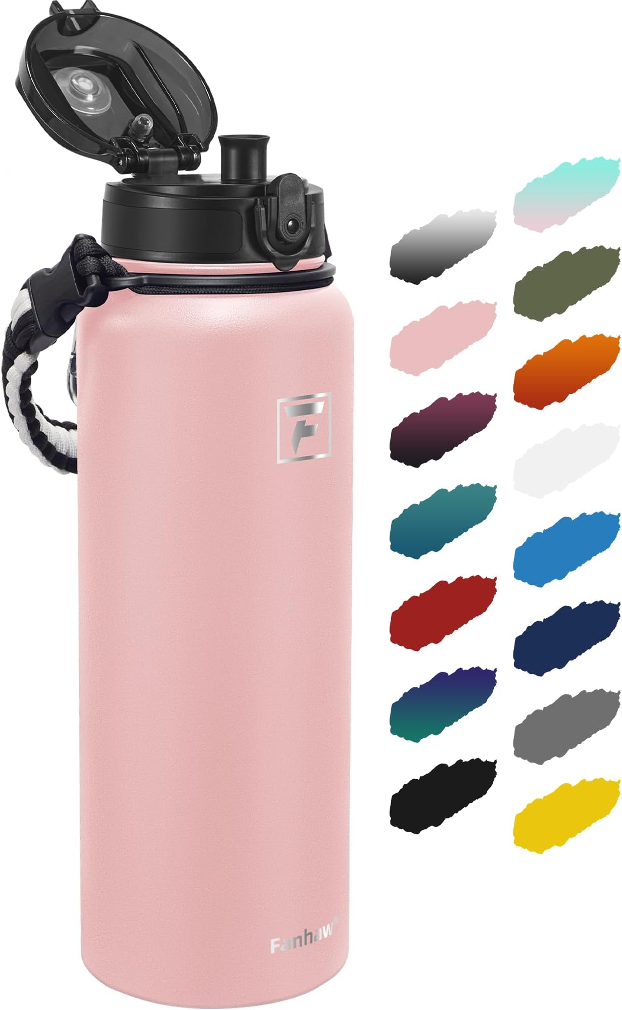 Fanhaw 40 oz Insulated Stainless Steel Water Bottle with Chug Lid, Leakproof & Sweat-Free Extra-Large Metal Bottle for Outdoor, Hiking & Gym (Pink)
