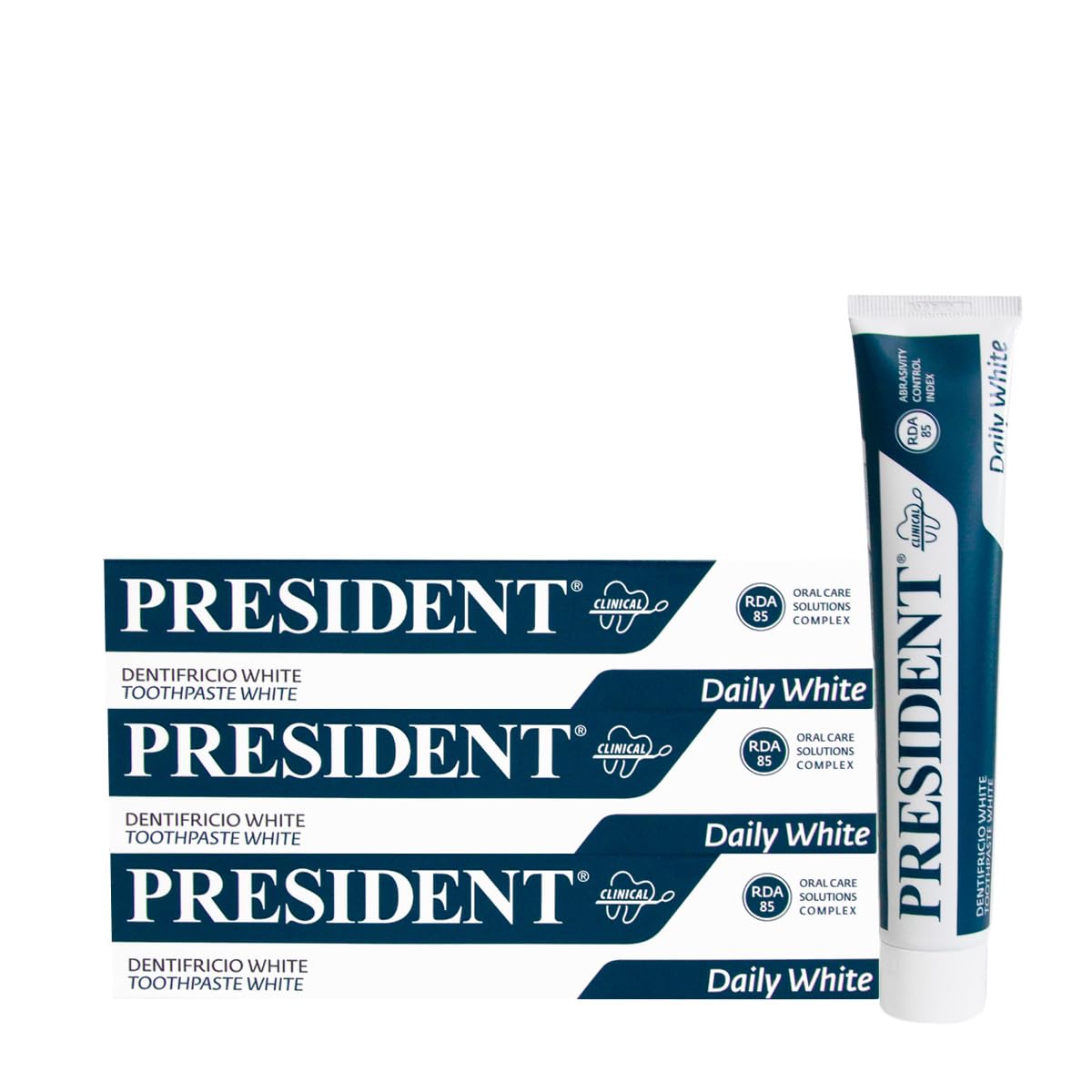 President 3 x 75 ml White Toothpaste Whitening Anti-Plaque, Anti