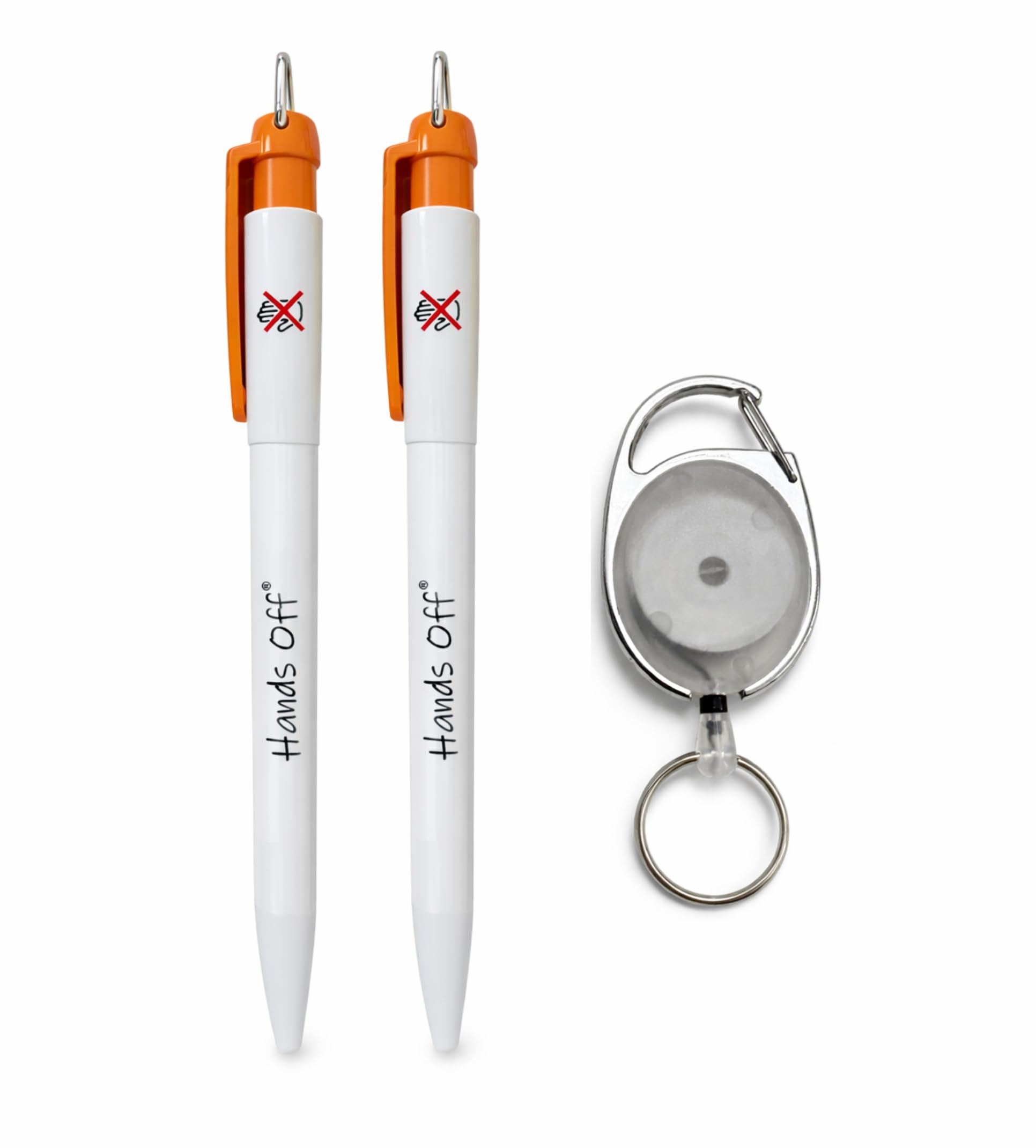 Hands Off Antibacterial Pen x 2 Comes with 1 x Retractable Keyring for Nurse's (Orange)
