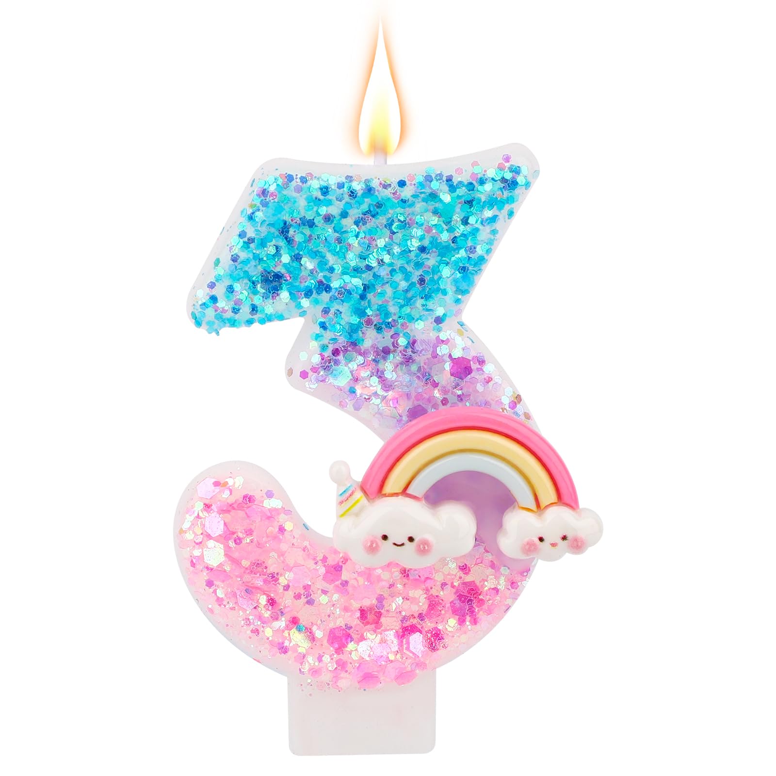 Candele Compleanno Numero 3 Glitter: 3 Pezzi Con Perle, Per Torta 3 Anni Ragazza, Tema Macaron - 2