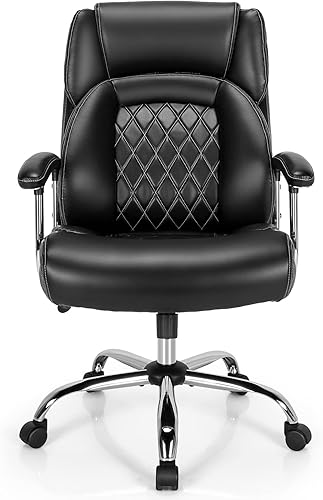 Giantex 500 libras de cuero para oficina, altura ajustable para ejecutivos grandes y altos, base de metal, reposabrazos acolchado, respaldo mecedor,
