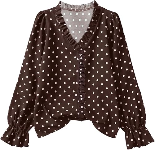 Verdusa Women's Plus Size Polka Dots Dressy Blouses Flounce Long Sleeve Shirts R