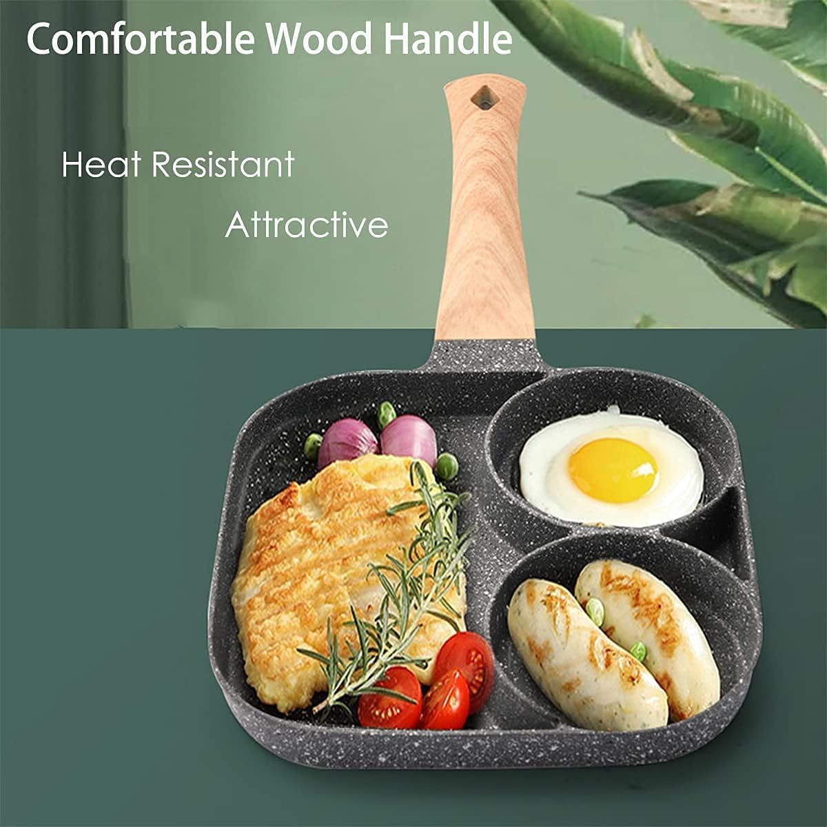JUSTUP Eierpfanne Mit 4 Löchern – Antihaft Grillpfanne Mit Holzgriff Fürs Frühstück