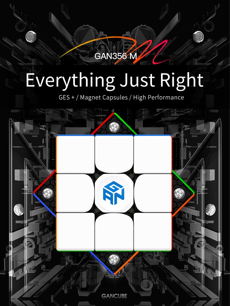 GAN 356 M Version Standard - Cube Magnétique Speed 3x3 sans Autocollants GAN356 M avec GES Supplémentaire - Puzzle Speed 3x3x3 GAN 356M Magic (Version Standard 2020)