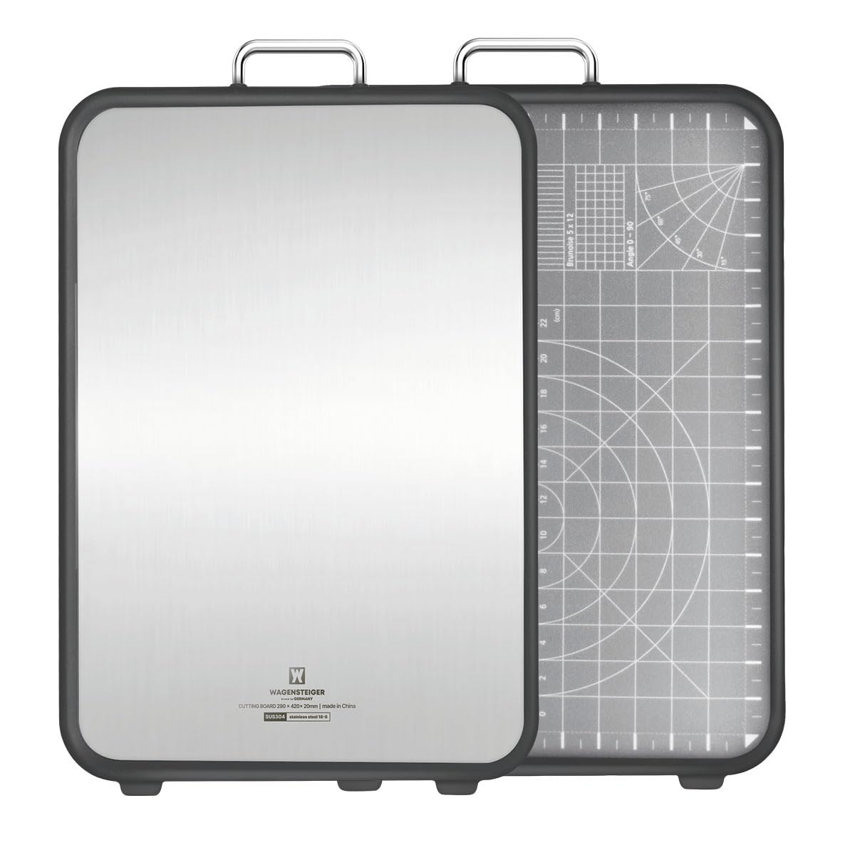 WAGENSTEIGER Tabla de cortar de doble cara de acero inoxidable, tabla de cortar, lado de tabla de metal y lado de tablero de plástico con paja de trigo en el interior, fácil de limpiar, diseñada para